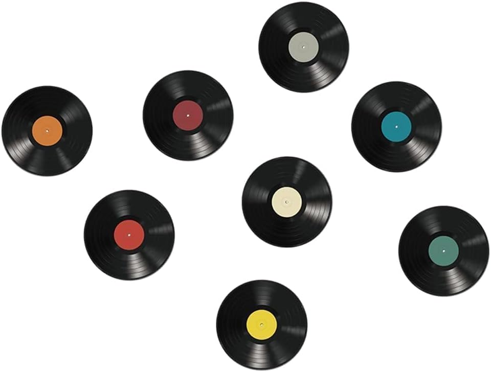 WrtmyR 8 Pack Blank Vinyl Records Decor Wall Stickers,9in CD Album Cover Posters,Fake Vinyl Records Bedroom Decor for Rock and Roll Music Party Decorations (Made By Cardboard