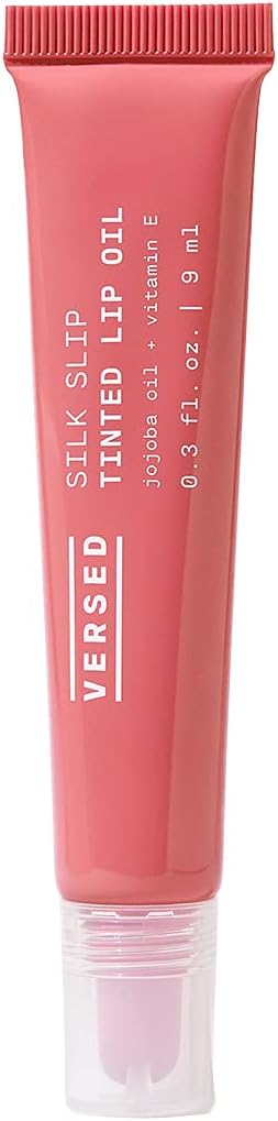Versed Silk Slip Tinted Lip Oil, Blossom - Sheer Pink Lip Tint - Long-Lasting, Moisturizing Makeup with Jojoba + Vitamin E - Helps Smooth + Hydrate Chapped Lips - Vegan Lip Care (9ml)