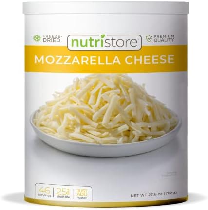 Nutristore Freeze Dried Mozzarella Cheese Shredded 20 Large Servings | Premium Quality | Amazing Taste | Perfect for Camping | Survival Food
