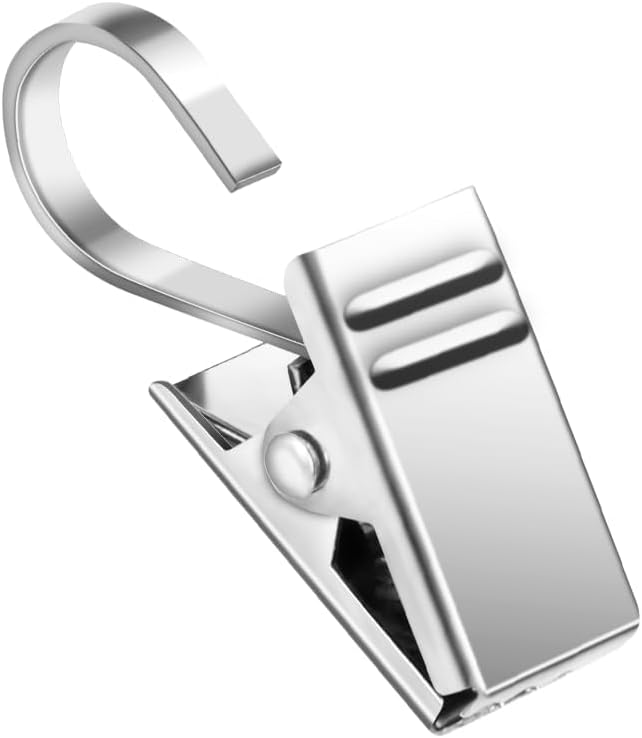 Teenitor 25 Pack Curtain Clips for Hanging Curtain Hooks, Stainless Steel Curtain Hooks with Clips, Small Hooks Clips for Camper Awning Light Photos Party Decorations