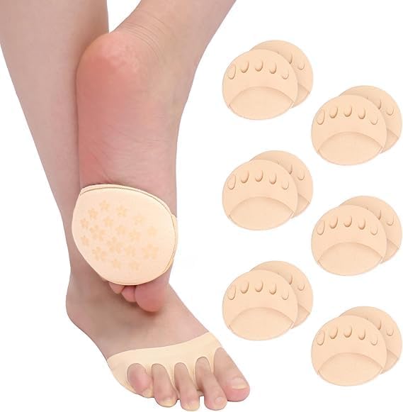 6 Pairs Open Toe Socks Ball of Foot Cushion Pads Women's Toe Topper Sock No Show Socks Invisible Footbed Reusable Soft Footbed Non-Slip Forefoot Cushioning Footbed Fits All Shoes Skin