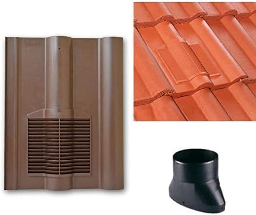 Brown Roof Tile Vent - Double Roman Vents with Flexi Pipe Adaptor - Compatible with Sandtoft, Marley, Redland & Russell Tiles