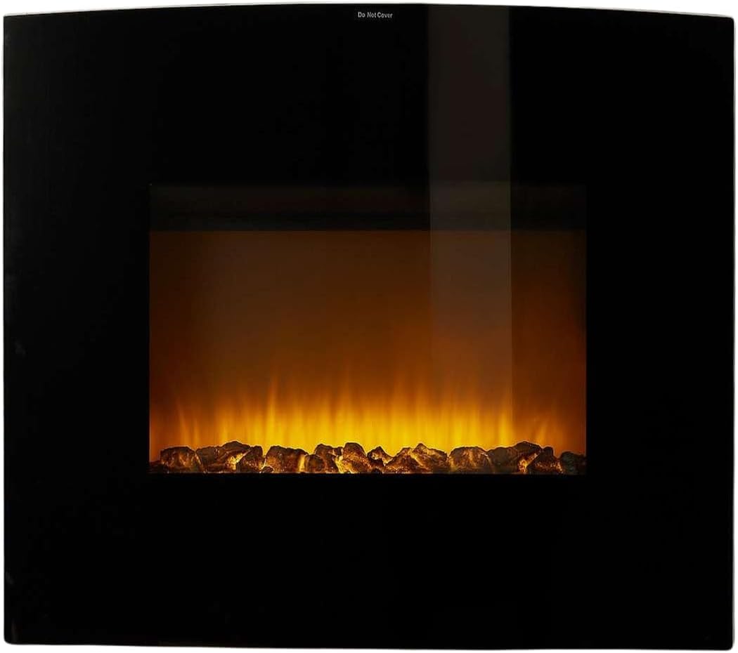 Coopers of Stortford - Wall-Mounted Electric Fireplace with 26in Tempered Glass Screen - Adjustable Flickering Flame, 2 Heat Settings and Floor Stand - Remote Control, H61.4 x W66 x D28cm