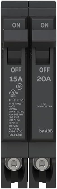 ABB Q-Line THQLT1520 Tandem Circuit Breaker • 15A/1P & 20A/1P Dual Circuit Breaker for Single Slot • 120/240V, 10 kAIC • Space-Saving Plug-in Mount • Durable & Safe with Fixed Trip Settings