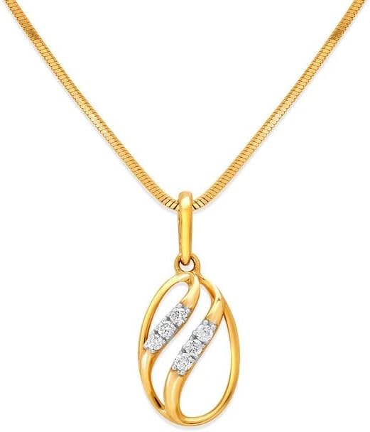 Certified Natural Diamond Real Yellow Gold Oval Chain Pendant