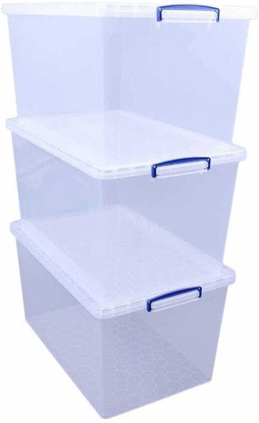 Really Useful Box Nestable Plastic Storage 83 Litre Clear (Pack of 3)
