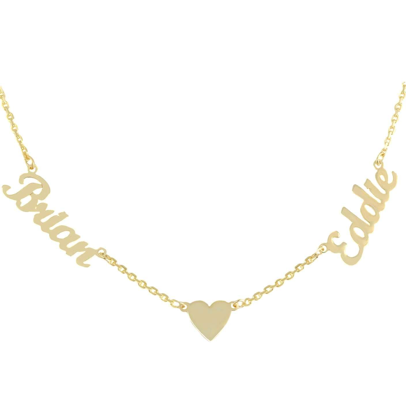 Personalized Multiple Name Necklace with Heart Charm - 14K Gold/Silver Custom Pendant for Kids Names - Handmade Sideways Necklace - Dainty Gift for Women