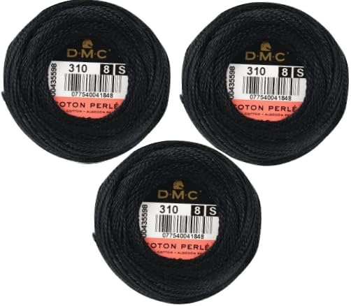 DMC Pearl Cotton Black Thread Balls-3 Packs, Size 8, DMC 116 8-310, 95 Yards,% 100 Cotton, INCELER Bundles