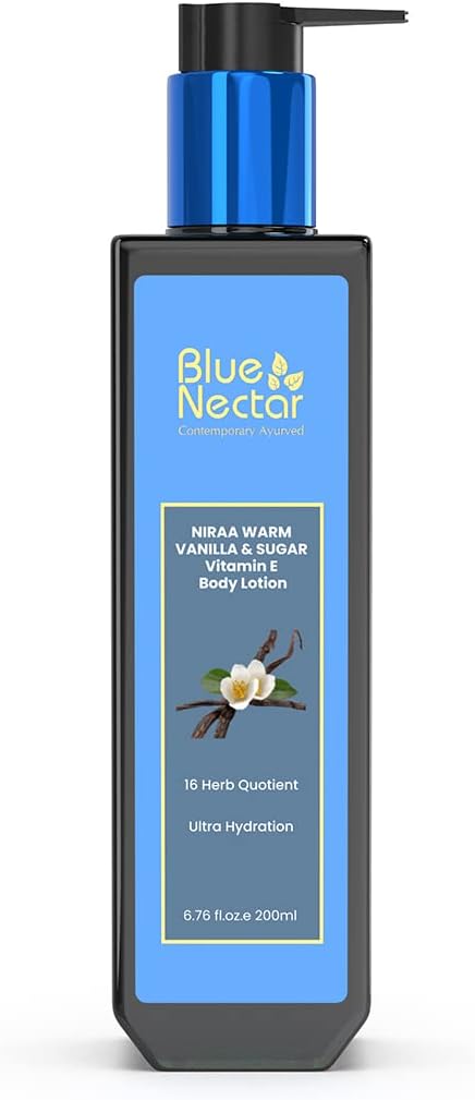 Blue Nectar Shea & Cocoa Butter Vanilla Body Lotion Women & Men | Warm Vanilla & Sugar Body Moisturiser for Ultra Hydration with Vitamin E (12 Herbs 200 ml)