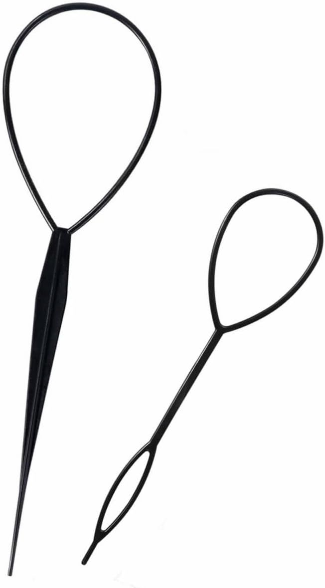 Sularpek Tail Hair Tool, 2 pcs Durable Hair Looping Tool, Tail French Braid Loop Tool, Fashion Hair Braiding Tool for Making Women and Girls Hair Style (Black)