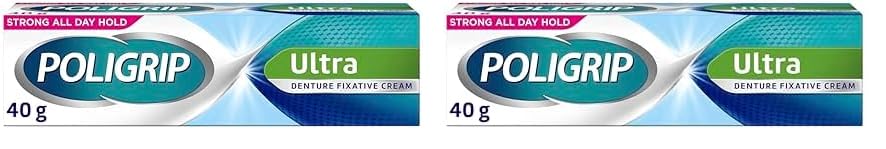 Poligrip Denture Adhesive Cream, False Teeth and Partials Fixative, Ultra, 40 g (Pack of 2)