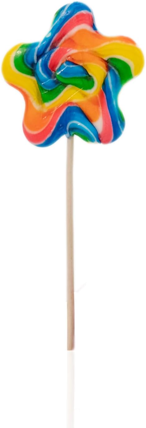 Candy Paradise Lollipop Rainbow Star Swirl Lollies 50g Kids Party Bags Sweets. Halal Vegan. Cake Toppers & Party Favours Great Value. Assorted Colours (1)