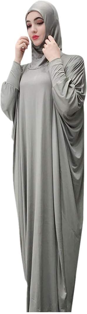 Women's Solid Muslim One-Piece Prayer Dress Abaya Kaftan with Hijab Full Length Dress