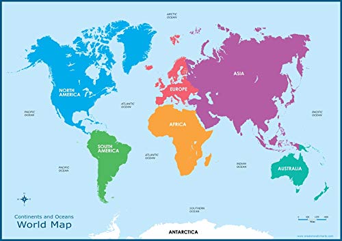 World Continents Map - Kids Childrens Wall Chart A3 (30cm x 42cm) Educational Childs Poster Art Print WallChart