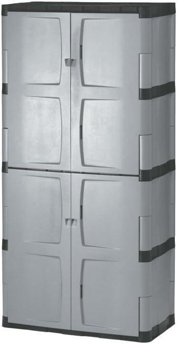 Rubbermaid Freestanding Storage Cabinet, Five Shelf with Double Doors, Lockable, Large, 690-Pound Capacity, Gray, For Garage/Outdoor, Garden Tools/Toys/Power Tools/Pool Accessories, Grey