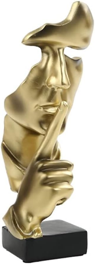 Asng Creative Abstract Men Figurine Sculptures, Keep Silence Statue, Thinker Statue, Office Home Decor (Gold)