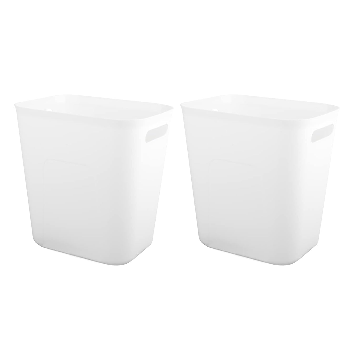 UUJOLY Plastic Trash Can Wastebasket, Garbage Container Basket for Bathrooms, Kitchens, Offices, Kids Rooms, White, 3.5 Gallon, 2 Pack