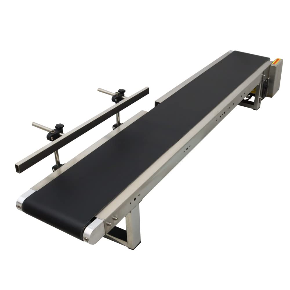 INTSUPERMAI PVC Desktop Conveyor Belt Systems Adjustable Speed PVC Belt Conveyor for Industrial Transport with Single Guardrail 59inch Length 7.8inch Width Black Belt 110V