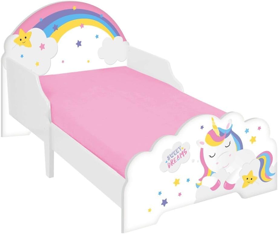 URBNLIVING Wooden Toddler Infant Child Kids Bed with Protector Safety Guard (Unicorn)