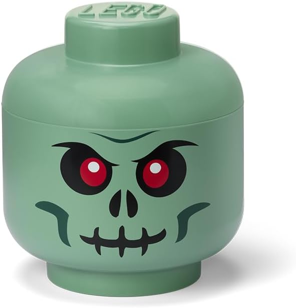 Room Copenhagen Storage Head Small - Green Skeleton - Polypropylene LEGO Storage Box with Lid for Kids' Toy Storage Stackable Organizer and Fun Storage Solution
