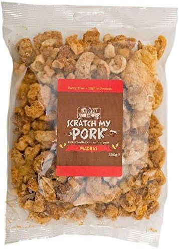 Scratch My Pork Bulk Pork Crackling - Madras Flavoured Pork Scratchings - 100% Pork Rinds - Low Carb High Protein Pub Snacks - 250g Bag by The Skibbereen Food Co.