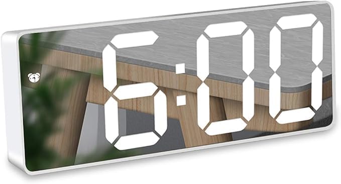 Alarm Clock, Digital Alarm Clock LED Display Digital Mirror Alarm Clock with Temperature & Date Calendar for Bedside,Bedroom,Home Decor,Snooze, Adjustable Brightness, Voice Control Night Mode (White)