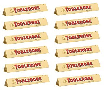 TOBLERONE SWISS MILK CHOCOLATE WITH HONEY AND ALMOND NOUGAT 12 X 100 G BARS