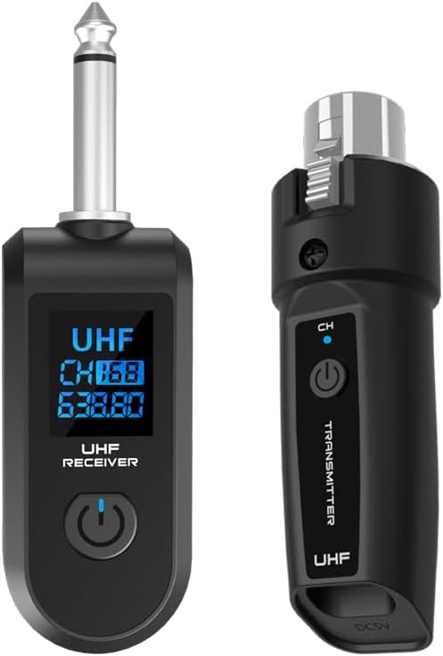 Upgrade 2.4GHZ Wireless XLR Transmitter and Receiver, Built-in Rechargeable Lithium Battery for Dynamic Microphone,Audio Mixer,Electric Guitar Bass (1 Receive + 1 Transmit)