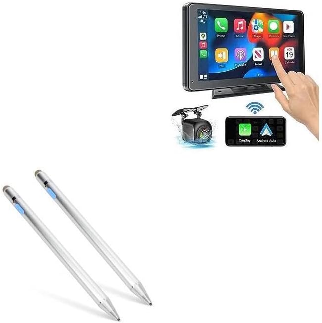 BoxWave Stylus Pen Compatible with Paslda Portable Car Stereo - AccuPoint Active Stylus (2-Pack), Electronic Stylus with Ultra Fine Tip - Metallic Silver