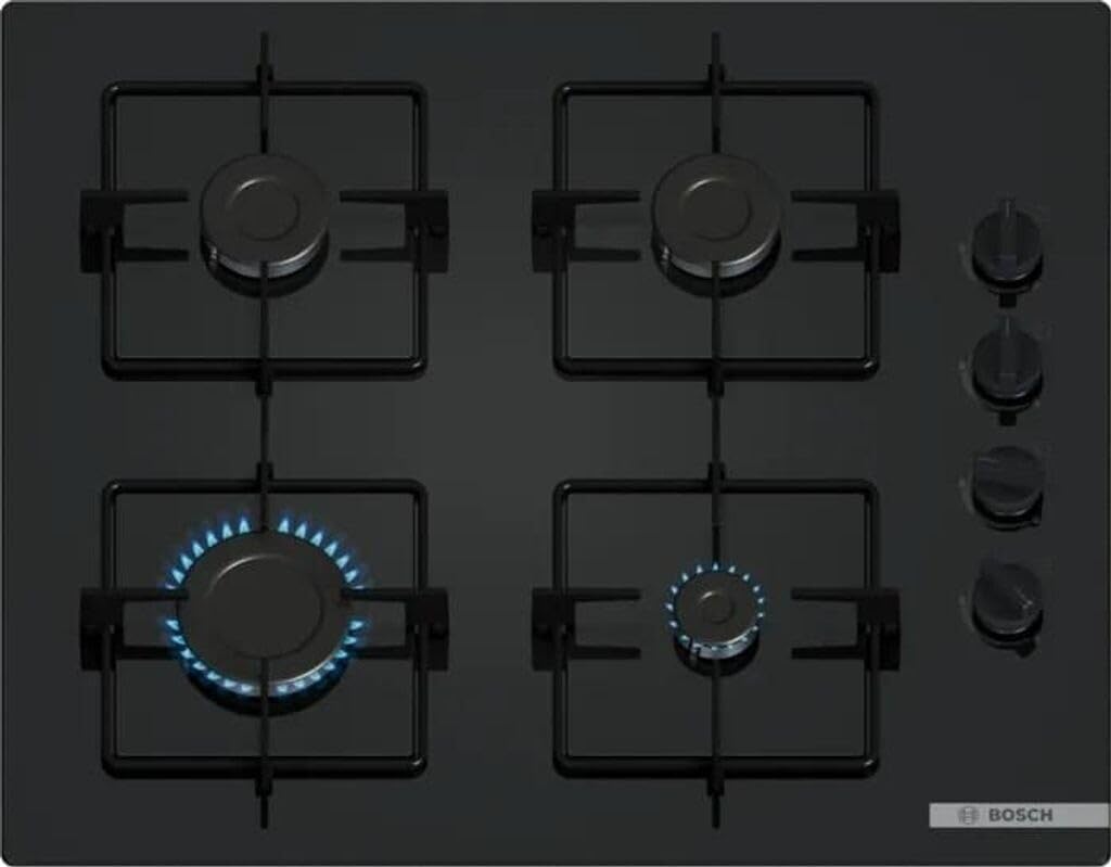 Bosch POP6B6K30, Series 2, Gas Hob, 4 Burns, 60 cm, Black Tempered Glass
