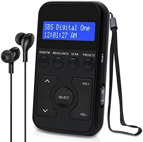 MangoKit MP1 Pocket DAB Radio, Personal FM Radios, Portable Small DAB+ Radio,Earphone Included, Sports DAB Radios with Lockable Buttons,Rechargeable Battery, 20 Station Presets - Black