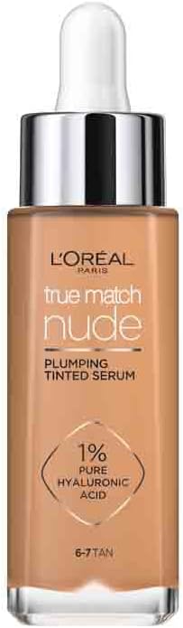 L'Oreal Paris True Match Tinted Serum Foundation, 1% Hyaluronic Acid, Hydrating Formula, Replumps Skin in 1 Hour for a Natural Glowing Finish, 30 ml, Shade 6-7 Tan