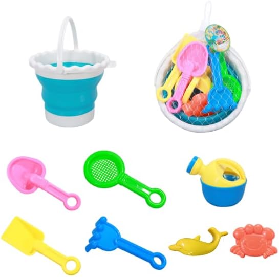 8 PCS Beach Toy, Sand Pit Toys with Collapsible Foldable Scrunch Bucket and Spade Beach Set for Kids Toddlers Boys Girls pool & beach toys