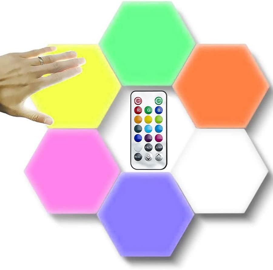 Sensory Hex Lights 6 Pack – Modular LED Wall Panels with Touch Control & Remote – USB Powered Stick-On RGB Panels for Gaming, Sensory Rooms, and Home Decor