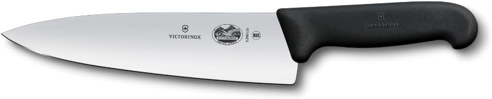 Victorinox Fibrox Pro Chef’s Knife, 8 Inch - Swiss Army Kitchen Knife, High Carbon Stainless Steel Blade, Non-Slip Fibrox Handle, Dishwasher Safe, Black