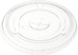 [100 Count] Clear PET Plastic Flat Lids With Straw Slot for 12, 16, 20 & 24 oz. Milkshake Cups