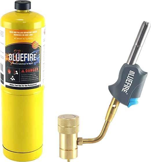 BLUEFIRE BTS-8066 Hot Turbo High Intensity Swivel Torch MAPP Kit Up to 11695 BTU/hr! Push Button Trigger Start Fuel by MAP PRO Propane Swirl Flame Gas Welding Nozzle Soldering Brazing Thawing Pipe