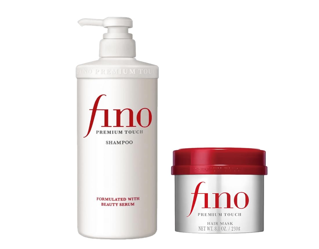 Fino Premium Touch Shampoo & Hair Mask Set, Royal Jelly Deep Repair & Intensive Hydrating Treatment for Frizzy, Dry, Damaged Hair, Anti-Breakage Japanese J-Beauty Bundle (550ml + 230g)