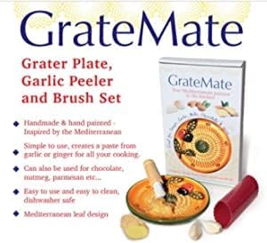 Garlic Grater Plate Set with Peeler and Brush for Grating Garlic, Ginger, Nuts, Chocolate. Handmade Original Design from Spain (Beige 5)