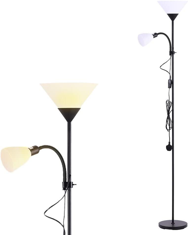 INMOZATA Standard Lamps Living Room, Uplighter Floor Lamp, Modern Mother & Child Tall Floor Lamp for Living Room, Bedroom, Lounge, Office(Black)