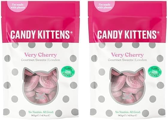 Candy Kittens Vegan Sweets VERY CHERRY (140g Bag), Vegan Chewy Sweets - Naturally Flavoured With Cherry, Perfect Vegan Gifts For Gourmet Sweet Lovers, Fruity & Delicious Vegetarian Sweets (Pack of 2)