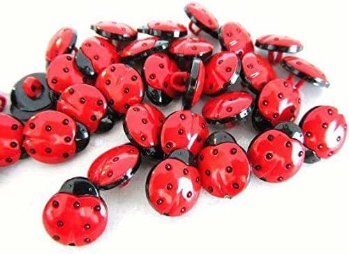 Sixstore Pack of 50 Craft Ladybug Buttons, Ladybird Buttons 15mm Red, Sewing, Knitting Craft Buttons