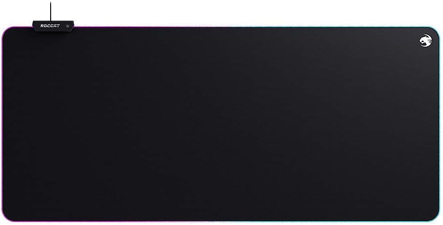 ROCCAT Sense AIMO XXL Ultra-Wide PC Gaming Mousepad, RGB Illumination, High Precision, Non Slip Back, Extended Keyboard Desktop Mouse Pad with Stitched Edges, Smooth, Black