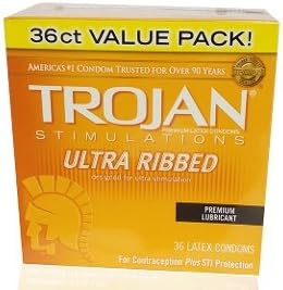Trojan Condom Stimulations Ultra Ribbed Lubricated 36 Pack