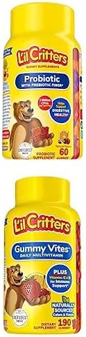 Bundle of Lil Critters Kids Probiotics Gummies 60 Count + Lil Critters Gummy Vites Daily Kids Multivitamins Fruit Flavored Gummy Vitamin with Vitamin C and D, 95-190 Day Supply, 190-count
