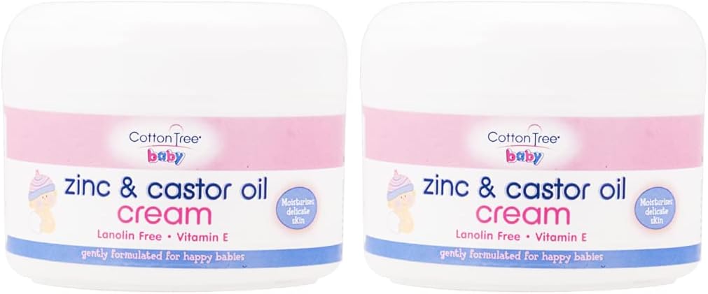 Cotton Tree Zinc And Castor Oil Nappy Rash Cream - Baby Skin Care Cream - Moisturizing And Protective - Pack Of 2 X 200Ml