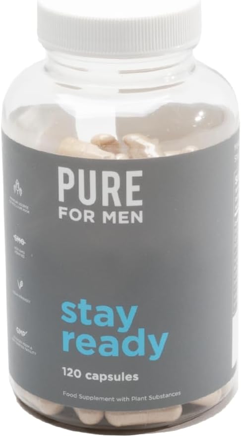 Pure for Men Original Cleanliness Stay Ready Fiber Supplement, 120 Vegan Capsules, Helps Promote Digestive Regularity. Psyllium Husk, Chia Seeds, Oat Fibre, Proprietary Formula