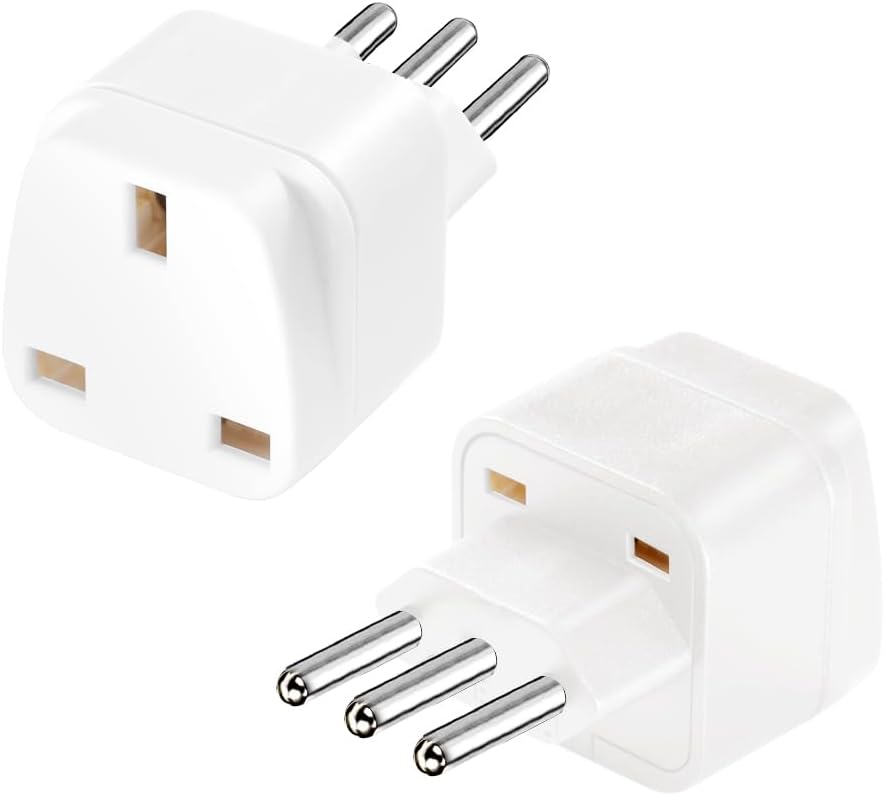 2 Pack UK to Italy Plug Adapter Italy Plug Adapter Travel Adaptor UK to Italian Converter Power Adapter for Italy (White 2Pack)