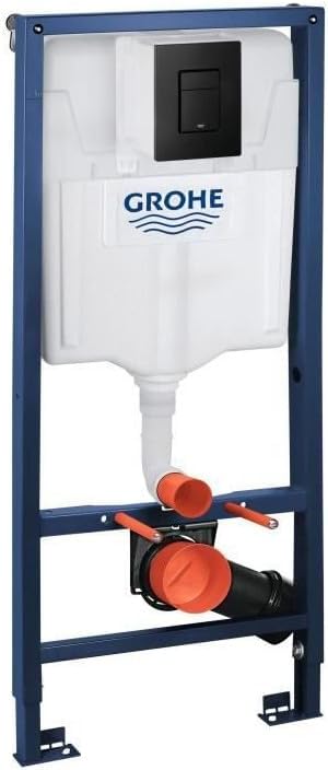 GROHE Solido 3-in-1 Set for Wall-Hung Toilet with Matt Black Flush Plate (Steel Frame 1.13 m, 400 kg Load Capacity, Flushing Cistern GD 2 6-9L, Whisper Technology, Wall Brackets with Fixing), 38811KF0