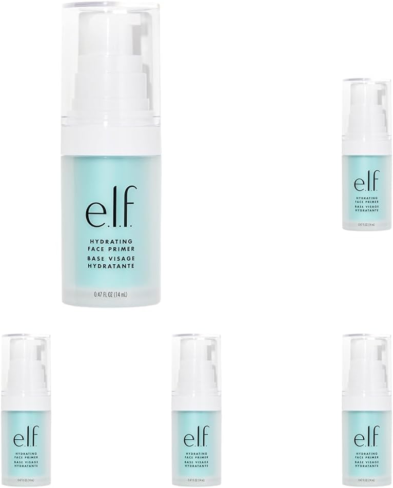 e.l.f., Hydrating Face Primer, Lightweight, Long Lasting, Creamy, Hydrates, Smooths, Fills in Pores and Fine Lines, Natural Matte Finish, Infused with Vitamin E, 0.47 Oz (Pack of 5)